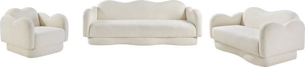 Meridian Furniture Bloom Sculptural Accent Chair Plush Curved Back Design for Modern Living Room or Bedroom Cream Faux Shearling Teddy Fabric 44006Cream-C