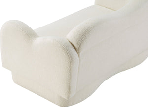 Meridian Furniture Bloom Sculptural Loveseat with Curved Cloud Silhouette and Plush Upholstery for Modern Living Cream Faux Shearling Teddy Fabric 44006Cream-L