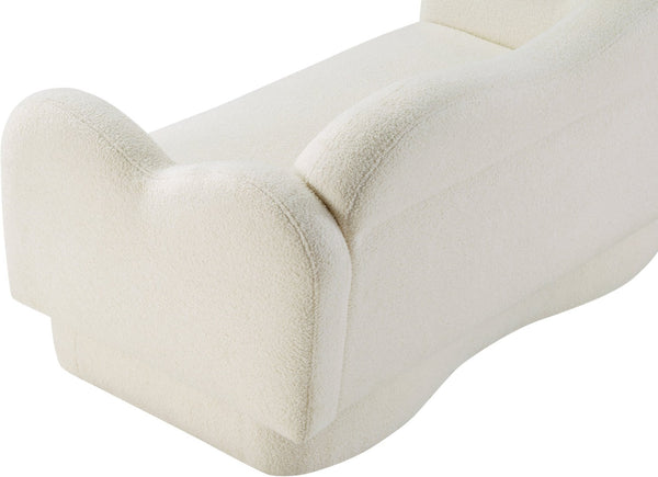 Meridian Furniture Bloom Sculptural Loveseat with Curved Cloud Silhouette and Plush Upholstery for Modern Living Cream Faux Shearling Teddy Fabric 44006Cream-L