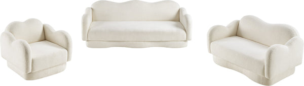 Meridian Furniture Bloom Sculptural Loveseat with Curved Cloud Silhouette and Plush Upholstery for Modern Living Cream Faux Shearling Teddy Fabric 44006Cream-L