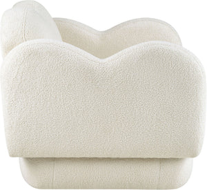 Meridian Furniture Bloom Sculptural Loveseat with Curved Cloud Silhouette and Plush Upholstery for Modern Living Cream Faux Shearling Teddy Fabric 44006Cream-L