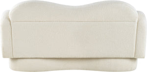 Meridian Furniture Bloom Sculptural Loveseat with Curved Cloud Silhouette and Plush Upholstery for Modern Living Cream Faux Shearling Teddy Fabric 44006Cream-L