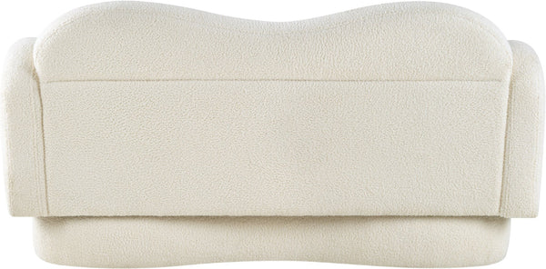 Meridian Furniture Bloom Sculptural Loveseat with Curved Cloud Silhouette and Plush Upholstery for Modern Living Cream Faux Shearling Teddy Fabric 44006Cream-L