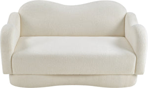 Meridian Furniture Bloom Sculptural Loveseat with Curved Cloud Silhouette and Plush Upholstery for Modern Living Cream Faux Shearling Teddy Fabric 44006Cream-L