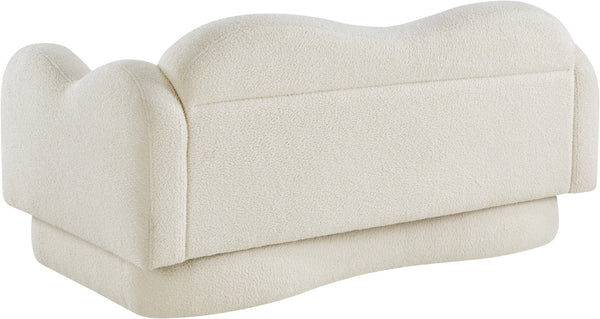 Meridian Furniture Bloom Sculptural Loveseat with Curved Cloud Silhouette and Plush Upholstery for Modern Living Cream Faux Shearling Teddy Fabric 44006Cream-L