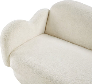 Meridian Furniture Bloom Sculptural Loveseat with Curved Cloud Silhouette and Plush Upholstery for Modern Living Cream Faux Shearling Teddy Fabric 44006Cream-L