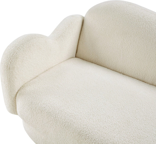 Meridian Furniture Bloom Sculptural Loveseat with Curved Cloud Silhouette and Plush Upholstery for Modern Living Cream Faux Shearling Teddy Fabric 44006Cream-L