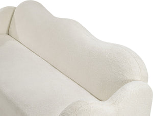 Meridian Furniture Bloom Sculptural Curved Sofa with Cloud Silhouette Seats Three for Modern Living Rooms Cream Faux Shearling Teddy Fabric 44006Cream-S