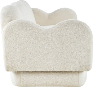 Meridian Furniture Bloom Sculptural Curved Sofa with Cloud Silhouette Seats Three for Modern Living Rooms Cream Faux Shearling Teddy Fabric 44006Cream-S