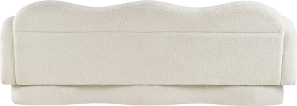 Meridian Furniture Bloom Sculptural Curved Sofa with Cloud Silhouette Seats Three for Modern Living Rooms Cream Faux Shearling Teddy Fabric 44006Cream-S