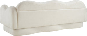 Meridian Furniture Bloom Sculptural Curved Sofa with Cloud Silhouette Seats Three for Modern Living Rooms Cream Faux Shearling Teddy Fabric 44006Cream-S