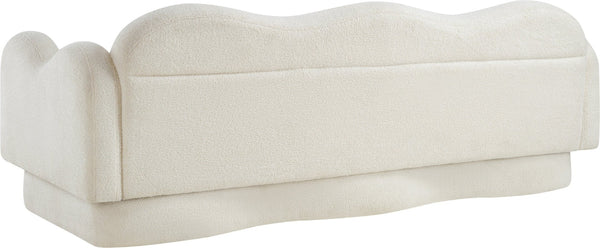 Meridian Furniture Bloom Sculptural Curved Sofa with Cloud Silhouette Seats Three for Modern Living Rooms Cream Faux Shearling Teddy Fabric 44006Cream-S