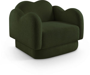 Meridian Furniture Bloom Sculptural Accent Chair Plush Curved Back Design for Modern Living Room or Bedroom Green Faux Shearling Teddy Fabric 44006Green-C