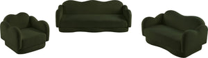 Meridian Furniture Bloom Sculptural Accent Chair Plush Curved Back Design for Modern Living Room or Bedroom Green Faux Shearling Teddy Fabric 44006Green-C