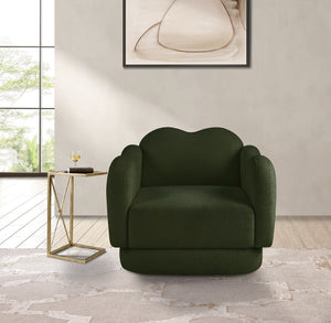 Meridian Furniture Bloom Sculptural Accent Chair Plush Curved Back Design for Modern Living Room or Bedroom Green Faux Shearling Teddy Fabric 44006Green-C
