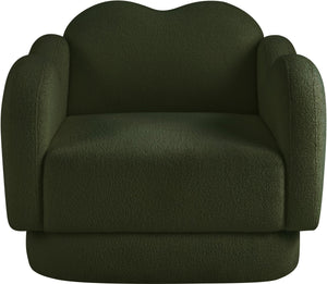 Meridian Furniture Bloom Sculptural Accent Chair Plush Curved Back Design for Modern Living Room or Bedroom Green Faux Shearling Teddy Fabric 44006Green-C
