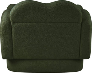 Meridian Furniture Bloom Sculptural Accent Chair Plush Curved Back Design for Modern Living Room or Bedroom Green Faux Shearling Teddy Fabric 44006Green-C