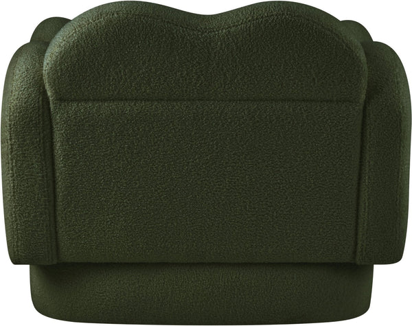 Meridian Furniture Bloom Sculptural Accent Chair Plush Curved Back Design for Modern Living Room or Bedroom Green Faux Shearling Teddy Fabric 44006Green-C