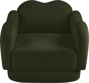 Meridian Furniture Bloom Sculptural Accent Chair Plush Curved Back Design for Modern Living Room or Bedroom Green Faux Shearling Teddy Fabric 44006Green-C
