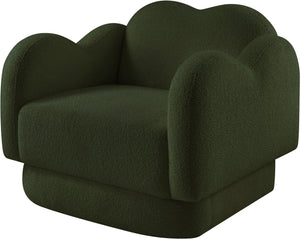 Meridian Furniture Bloom Sculptural Accent Chair Plush Curved Back Design for Modern Living Room or Bedroom Green Faux Shearling Teddy Fabric 44006Green-C