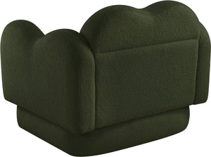 Meridian Furniture Bloom Sculptural Accent Chair Plush Curved Back Design for Modern Living Room or Bedroom Green Faux Shearling Teddy Fabric 44006Green-C
