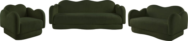 Meridian Furniture Bloom Sculptural Accent Chair Plush Curved Back Design for Modern Living Room or Bedroom Green Faux Shearling Teddy Fabric 44006Green-C