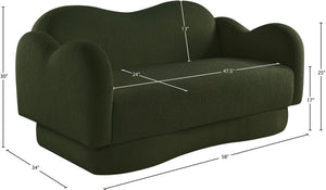 Meridian Furniture Bloom Sculptural Loveseat with Curved Cloud Silhouette and Plush Upholstery for Modern Living Green Faux Shearling Teddy Fabric 44006Green-L