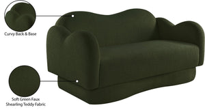 Meridian Furniture Bloom Sculptural Loveseat with Curved Cloud Silhouette and Plush Upholstery for Modern Living Green Faux Shearling Teddy Fabric 44006Green-L