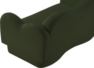 Meridian Furniture Bloom Sculptural Loveseat with Curved Cloud Silhouette and Plush Upholstery for Modern Living Green Faux Shearling Teddy Fabric 44006Green-L