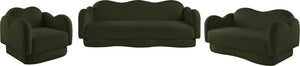 Meridian Furniture Bloom Sculptural Loveseat with Curved Cloud Silhouette and Plush Upholstery for Modern Living Green Faux Shearling Teddy Fabric 44006Green-L