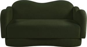 Meridian Furniture Bloom Sculptural Loveseat with Curved Cloud Silhouette and Plush Upholstery for Modern Living Green Faux Shearling Teddy Fabric 44006Green-L
