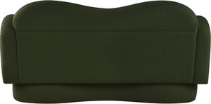 Meridian Furniture Bloom Sculptural Loveseat with Curved Cloud Silhouette and Plush Upholstery for Modern Living Green Faux Shearling Teddy Fabric 44006Green-L