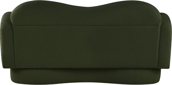 Meridian Furniture Bloom Sculptural Loveseat with Curved Cloud Silhouette and Plush Upholstery for Modern Living Green Faux Shearling Teddy Fabric 44006Green-L