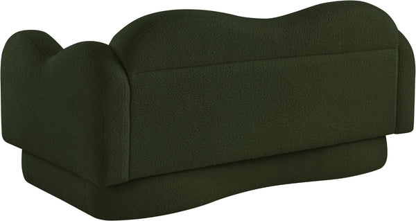Meridian Furniture Bloom Sculptural Loveseat with Curved Cloud Silhouette and Plush Upholstery for Modern Living Green Faux Shearling Teddy Fabric 44006Green-L