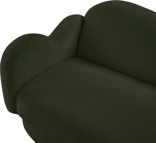 Meridian Furniture Bloom Sculptural Loveseat with Curved Cloud Silhouette and Plush Upholstery for Modern Living Green Faux Shearling Teddy Fabric 44006Green-L