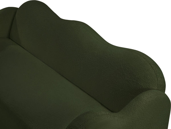 Meridian Furniture Bloom Sculptural Curved Sofa with Cloud Silhouette Seats Three for Modern Living Rooms Green Faux Shearling Teddy Fabric 44006Green-S