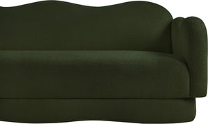 Meridian Furniture Bloom Sculptural Curved Sofa with Cloud Silhouette Seats Three for Modern Living Rooms Green Faux Shearling Teddy Fabric 44006Green-S