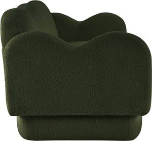 Meridian Furniture Bloom Sculptural Curved Sofa with Cloud Silhouette Seats Three for Modern Living Rooms Green Faux Shearling Teddy Fabric 44006Green-S