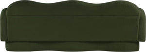 Meridian Furniture Bloom Sculptural Curved Sofa with Cloud Silhouette Seats Three for Modern Living Rooms Green Faux Shearling Teddy Fabric 44006Green-S