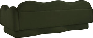 Meridian Furniture Bloom Sculptural Curved Sofa with Cloud Silhouette Seats Three for Modern Living Rooms Green Faux Shearling Teddy Fabric 44006Green-S