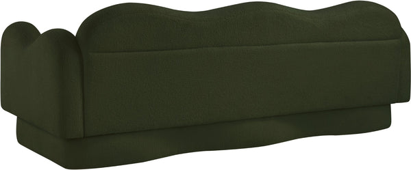 Meridian Furniture Bloom Sculptural Curved Sofa with Cloud Silhouette Seats Three for Modern Living Rooms Green Faux Shearling Teddy Fabric 44006Green-S