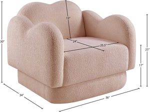 Meridian Furniture Bloom Sculptural Accent Chair Plush Curved Back Design for Modern Living Room or Bedroom Pink Faux Shearling Teddy Fabric 44006Pink-C