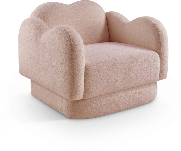 Meridian Furniture Bloom Sculptural Accent Chair Plush Curved Back Design for Modern Living Room or Bedroom Pink Faux Shearling Teddy Fabric 44006Pink-C