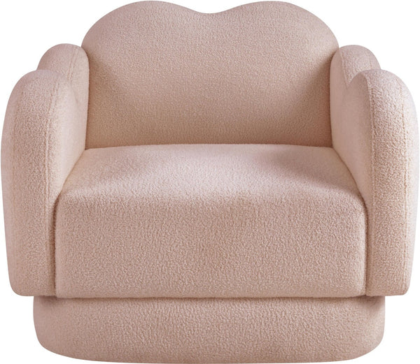 Meridian Furniture Bloom Sculptural Accent Chair Plush Curved Back Design for Modern Living Room or Bedroom Pink Faux Shearling Teddy Fabric 44006Pink-C