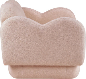 Meridian Furniture Bloom Sculptural Accent Chair Plush Curved Back Design for Modern Living Room or Bedroom Pink Faux Shearling Teddy Fabric 44006Pink-C