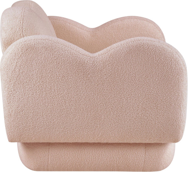 Meridian Furniture Bloom Sculptural Accent Chair Plush Curved Back Design for Modern Living Room or Bedroom Pink Faux Shearling Teddy Fabric 44006Pink-C