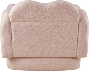 Meridian Furniture Bloom Sculptural Accent Chair Plush Curved Back Design for Modern Living Room or Bedroom Pink Faux Shearling Teddy Fabric 44006Pink-C