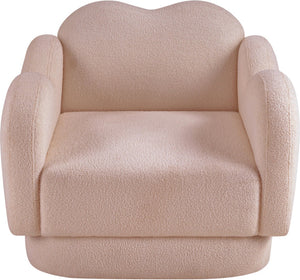Meridian Furniture Bloom Sculptural Accent Chair Plush Curved Back Design for Modern Living Room or Bedroom Pink Faux Shearling Teddy Fabric 44006Pink-C