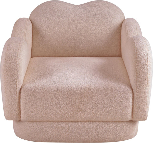 Meridian Furniture Bloom Sculptural Accent Chair Plush Curved Back Design for Modern Living Room or Bedroom Pink Faux Shearling Teddy Fabric 44006Pink-C