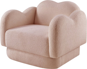 Meridian Furniture Bloom Sculptural Accent Chair Plush Curved Back Design for Modern Living Room or Bedroom Pink Faux Shearling Teddy Fabric 44006Pink-C